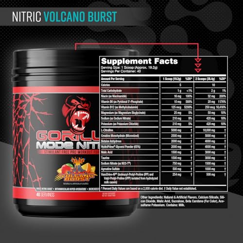Gorilla Mode Nitric Upgraded Stimulant Free Pre-Workout – (Volcano Burst)