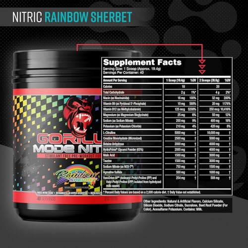 Gorilla Mode Nitric Upgraded Stimulant Free Pre-Workout – (Rainbow Sherbet)