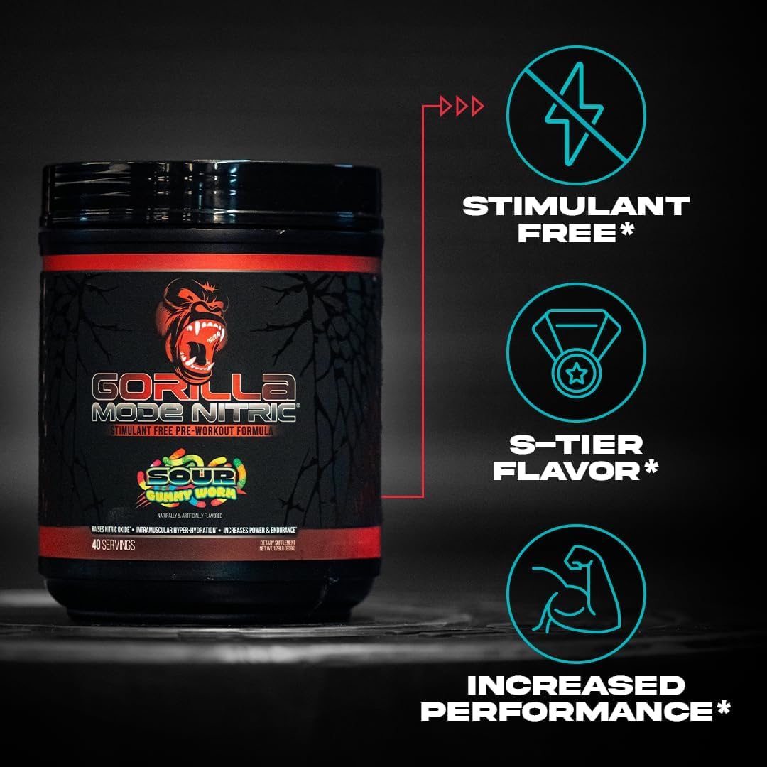 Gorilla Mode Nitric Upgraded Stimulant Free Pre-Workout – (White Gummy Bear)