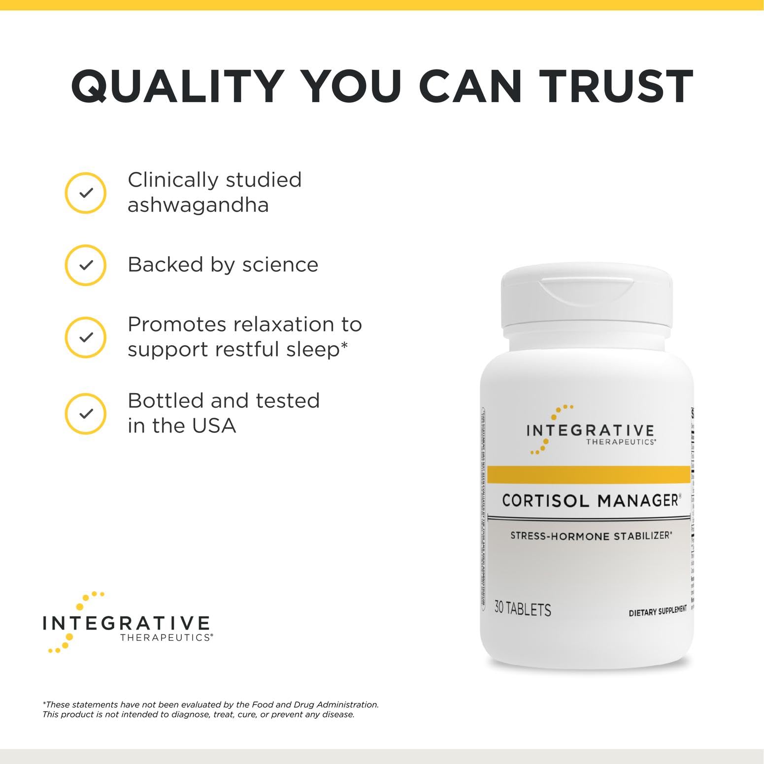 Integrative Therapeutics Cortisol Manager - Balance Cortisol & Support Relaxation for Restful Sleep* - Includes Ashwagandha & L-Theanine for Confidence with Less Stress* - 30 Tablets (15 Servings)