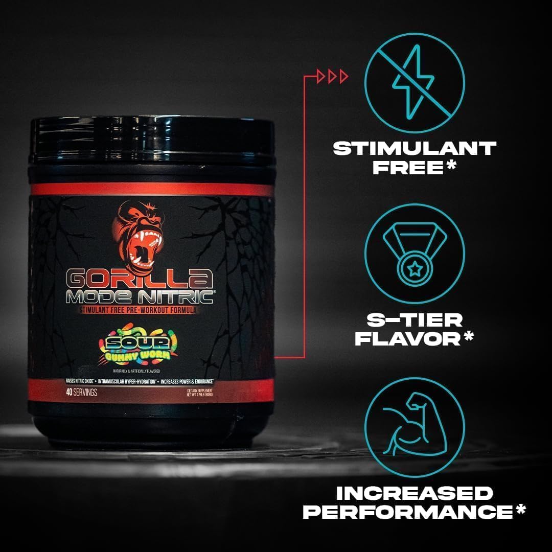 Gorilla Mode Nitric Upgraded Stimulant Free Pre-Workout – (Rainbow Sherbet)