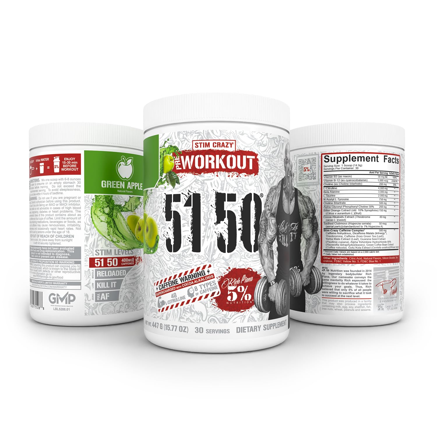 5% Nutrition Rich Piana 5150 High Stim Pre-Workout Powder (Green Apple)
