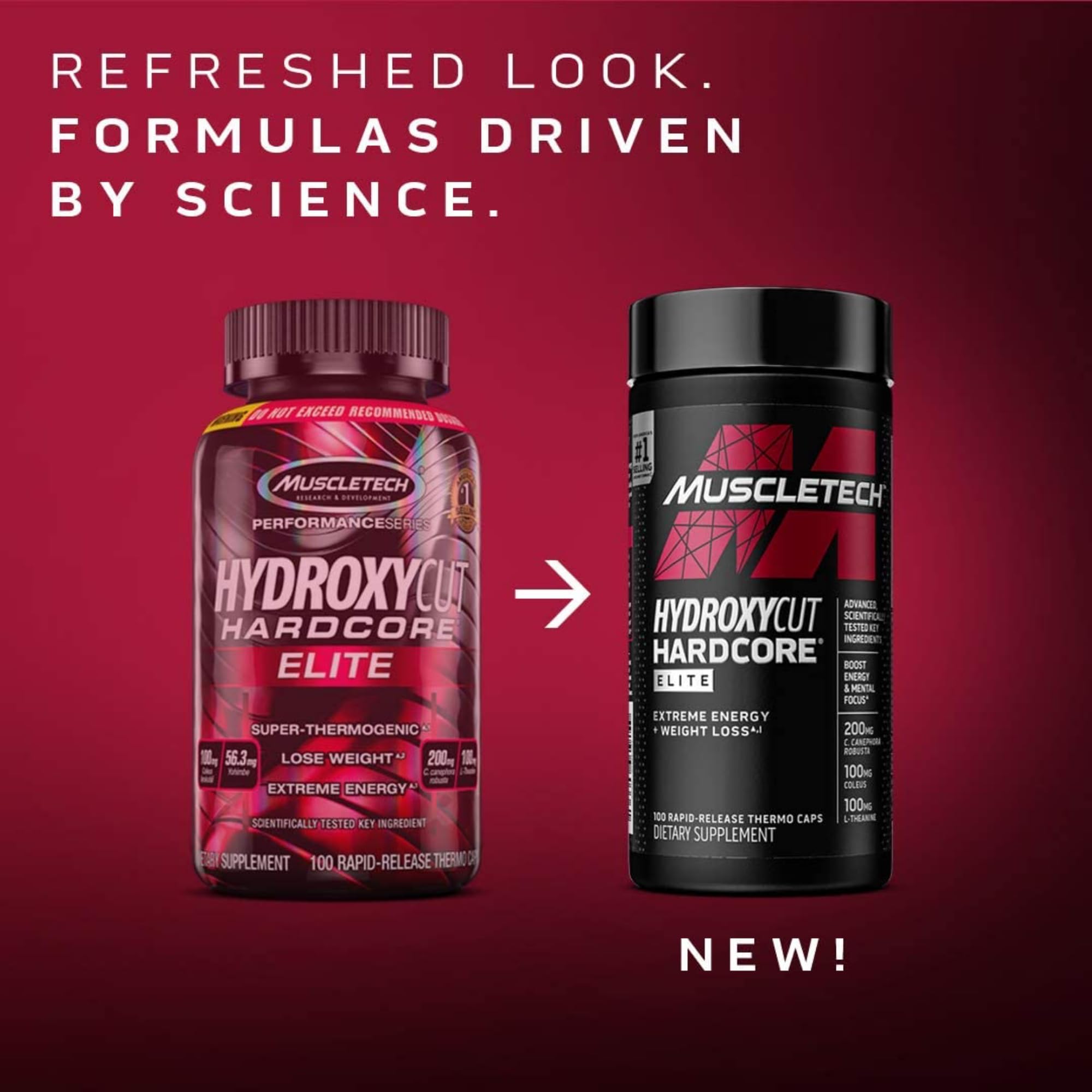 Hydroxycut Hardcore Elite - Energy & Metabolism Support for Men & Women - 270 mg Caffeine Anhydrous & 200 mg Green Coffee Extract - Rapid Release Capsules - 100 Count