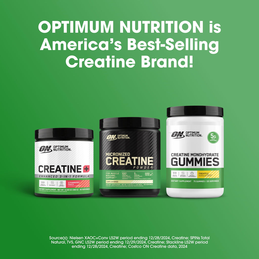 Optimum Nutrition Creatine Monohydrate Gummies, Pineapple Flavor, 105 Count, 35 Servings, 5g Creatine per Serving (Packaging May Vary)