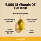 NatureWise Vitamin D3 5000iu (125 mcg) 1 Year Supply for Immune Support, Healthy Muscle Function, and Bone Health - Non-GMO, Gluten Free in Organic Extra Virgin Olive Oil, (Mini Softgel), 360 Count