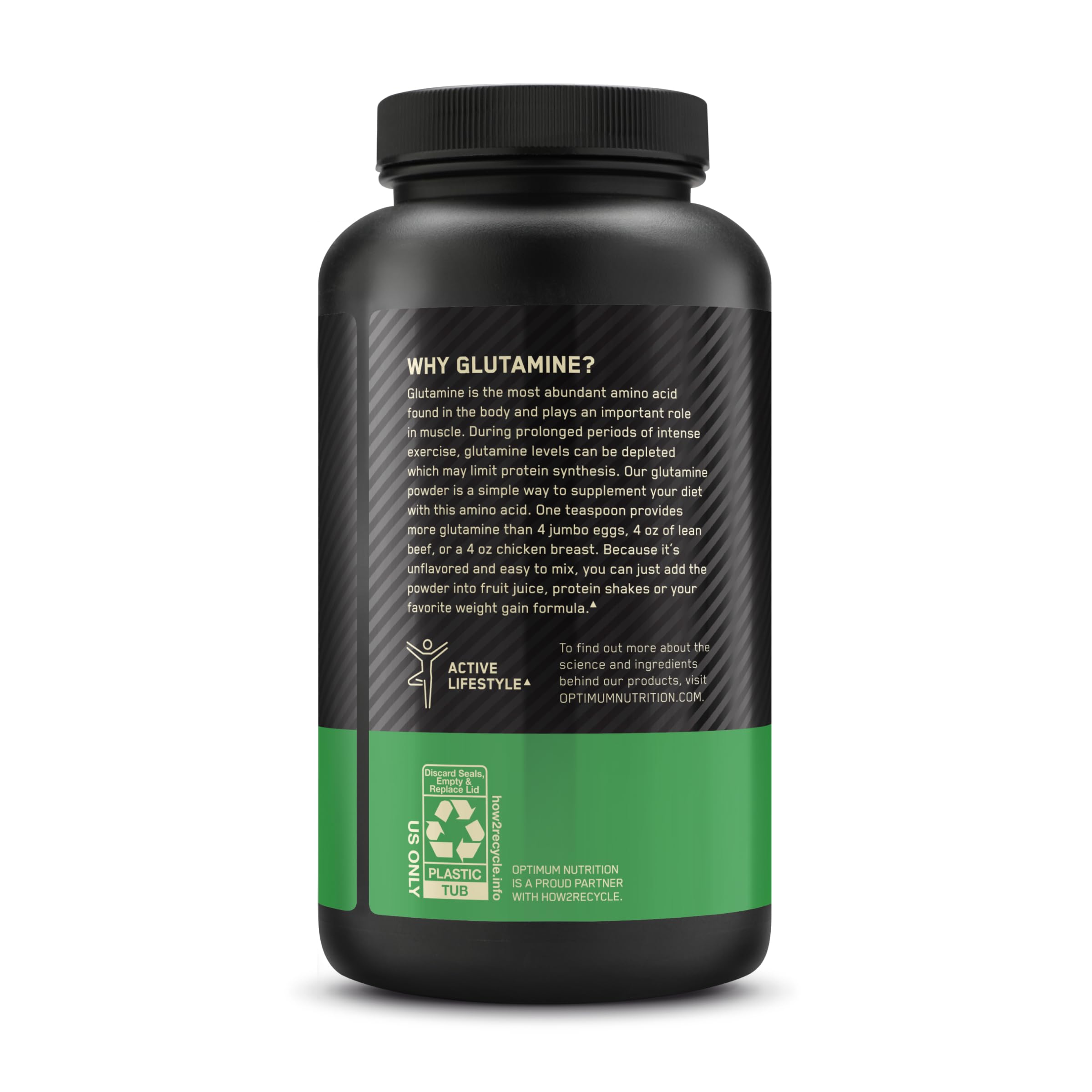 Optimum Nutrition L-Glutamine Muscle Recovery Powder, 300g, Unflavored, 58 Servings