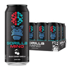 Gorilla Mind Energy Drink | Unmatched Energy · Amplified Focus | N-Acetyl-L-Tyrosine, Alpha-GPC, 200mg Caffeine, Uridine, Saffron | 0 Sugar Or Artificial Colors | 16oz, 12-Pack (Black Cherry Vanilla)
