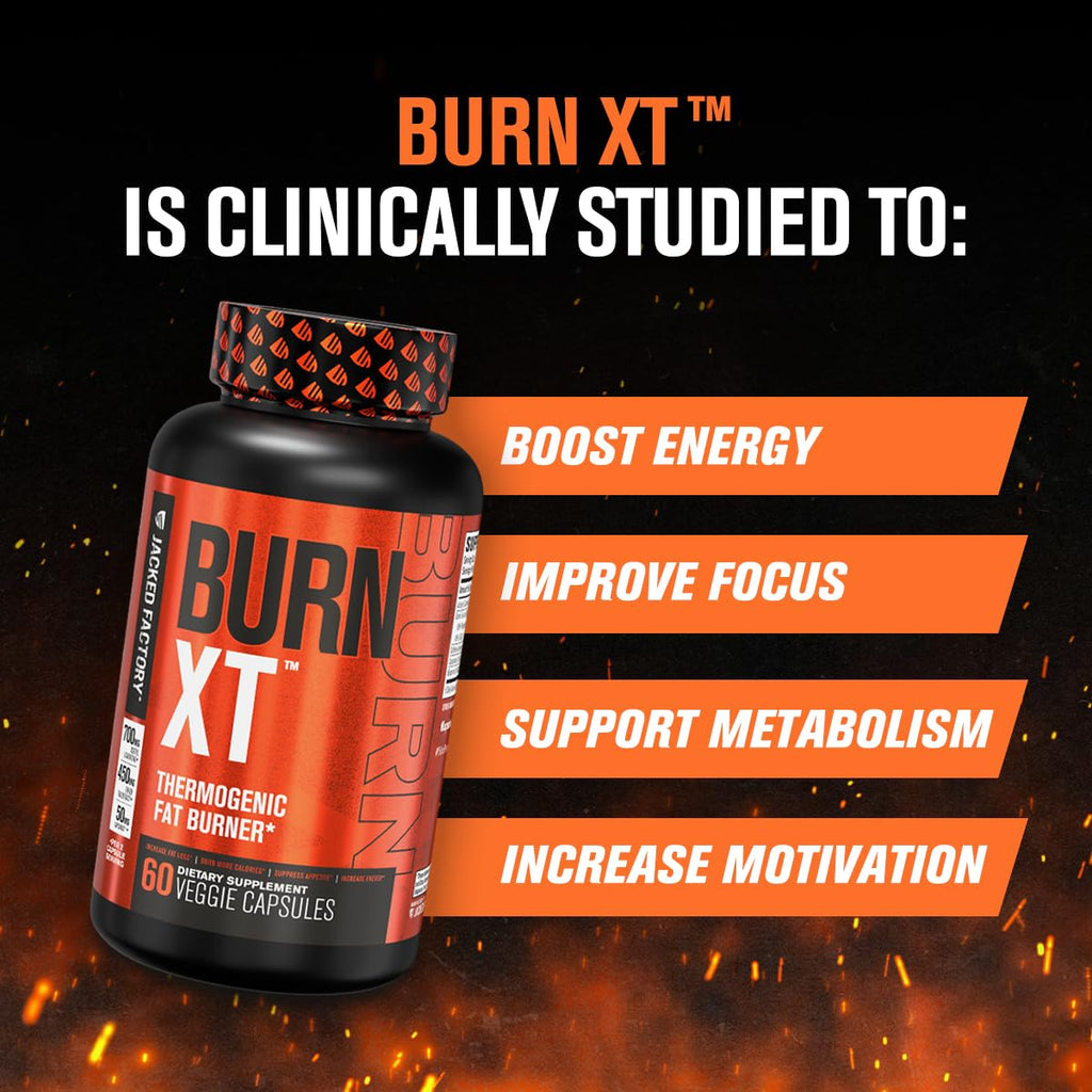 Jacked Factory Lean PM Night Time Fat Burner, Sleep Aid Supplement, & Appetite Suppressant (60 Capsules) & Burn-XT Clinically Studied Fat Burner & Weight Loss Supplement (120 Capsules)