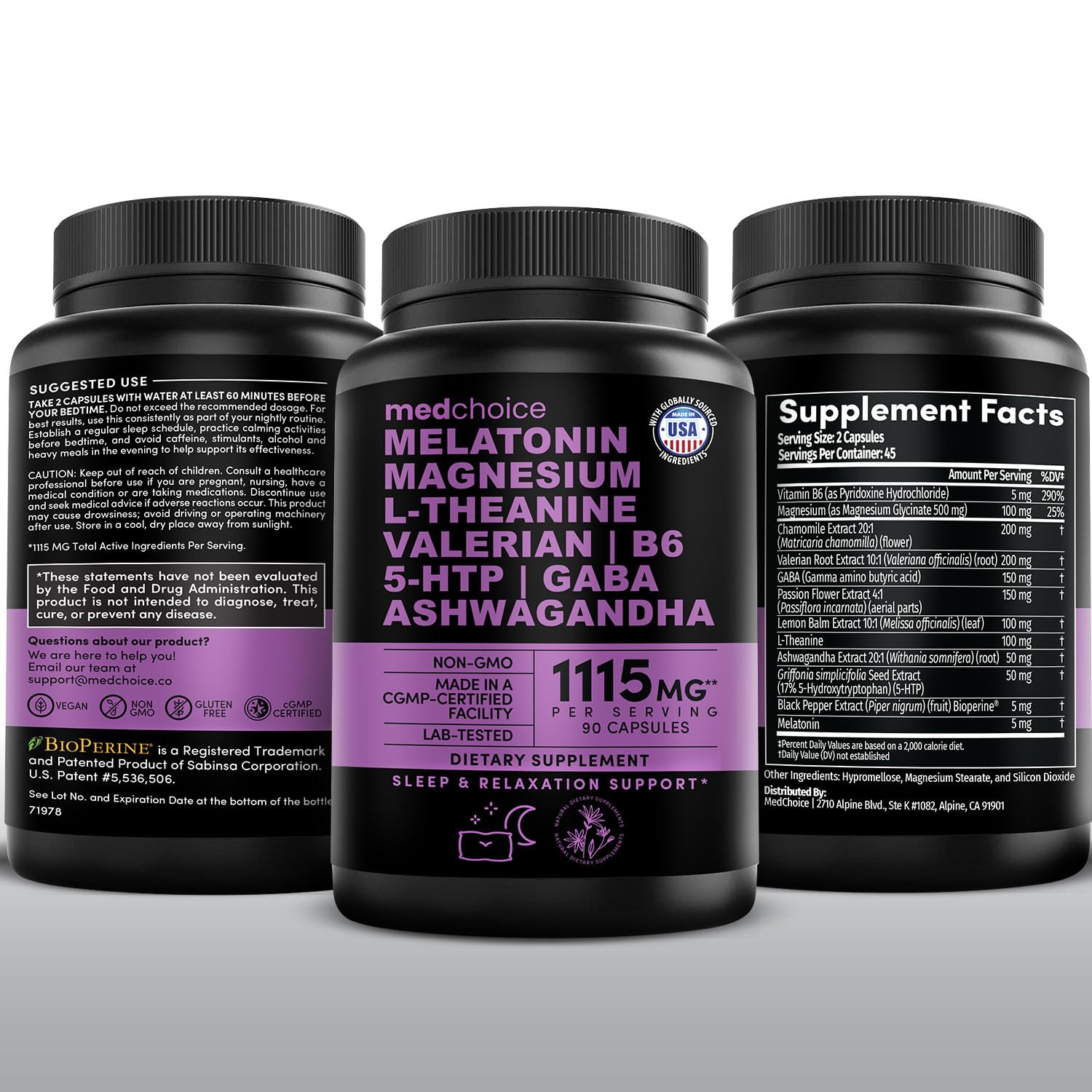 12-in-1 Melatonin Sleep Capsules - Natural Sleep Aids for Adults with Melatonin 5mg and Magnesium Glycinate 500mg, Sleep Aid with Ashwagandha, L Theanine, Valerian Root, GABA, 5-HTP (90ct, Pack of 1)