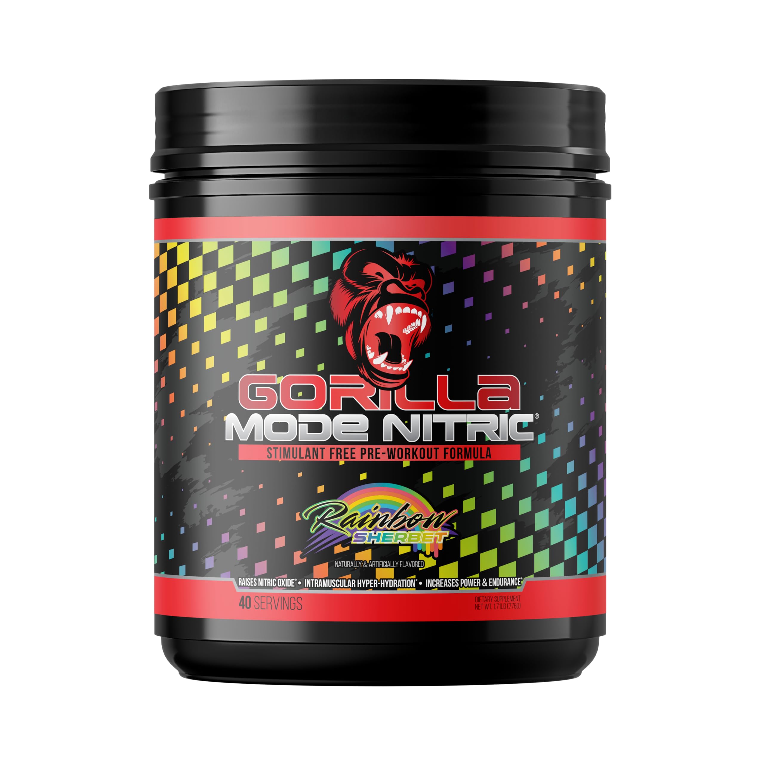 Gorilla Mode Nitric Upgraded Stimulant Free Pre-Workout – (Rainbow Sherbet)