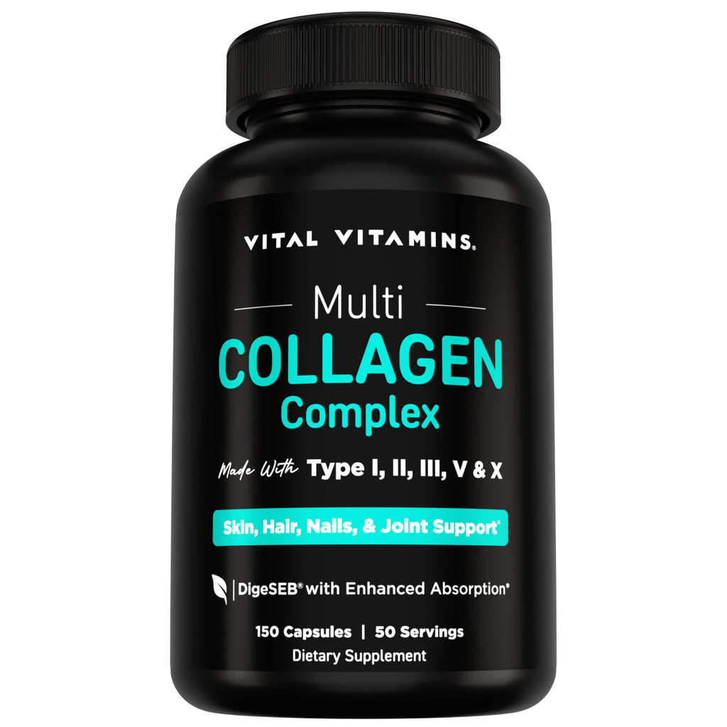 Vital Vitamins Multi Collagen for Women & Men - Type I, II, III, V, X - Grass Fed, Non-GMO - 150 Capsules