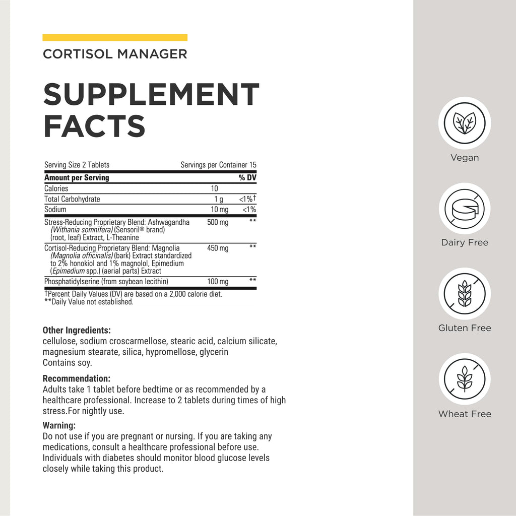 Integrative Therapeutics Cortisol Manager - Balance Cortisol & Support Relaxation for Restful Sleep* - Includes Ashwagandha & L-Theanine for Confidence with Less Stress* - 30 Tablets (15 Servings)
