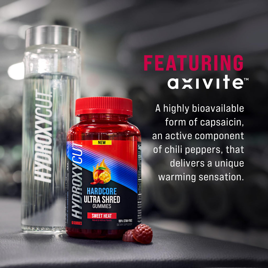 Hydroxycut Hardcore Ultra Shred Gummies, Sweet Heat - 99% Stimulant Free - Includes Capsaicin & B Vitamins - For Women & Men