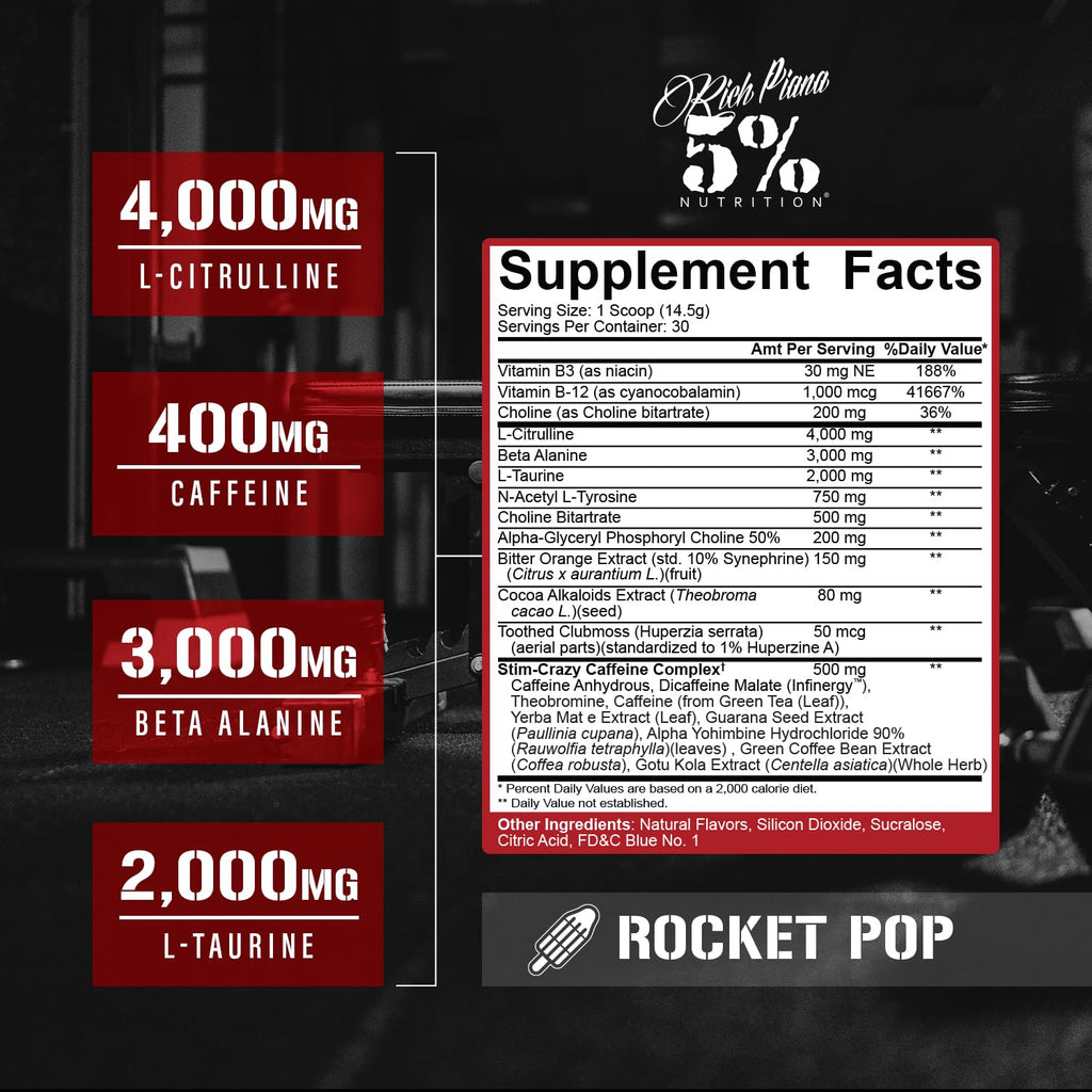 5% Nutrition Rich Piana 5150 High Stim Pre-Workout Powder (Rocket Pop)