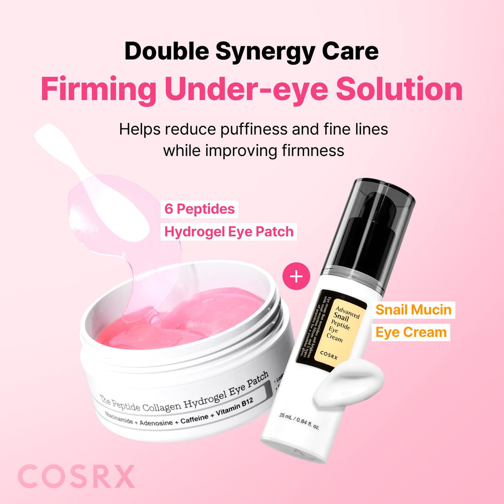 COSRX Pink Peptides Collagen Hydrogel Eye Patch for Puffy Eyes, Cooling & Firming Under Eye Patches with 4-Peptide & Caffeine (60), Depuffing Gel Eye Mask, Korean Skin Care
