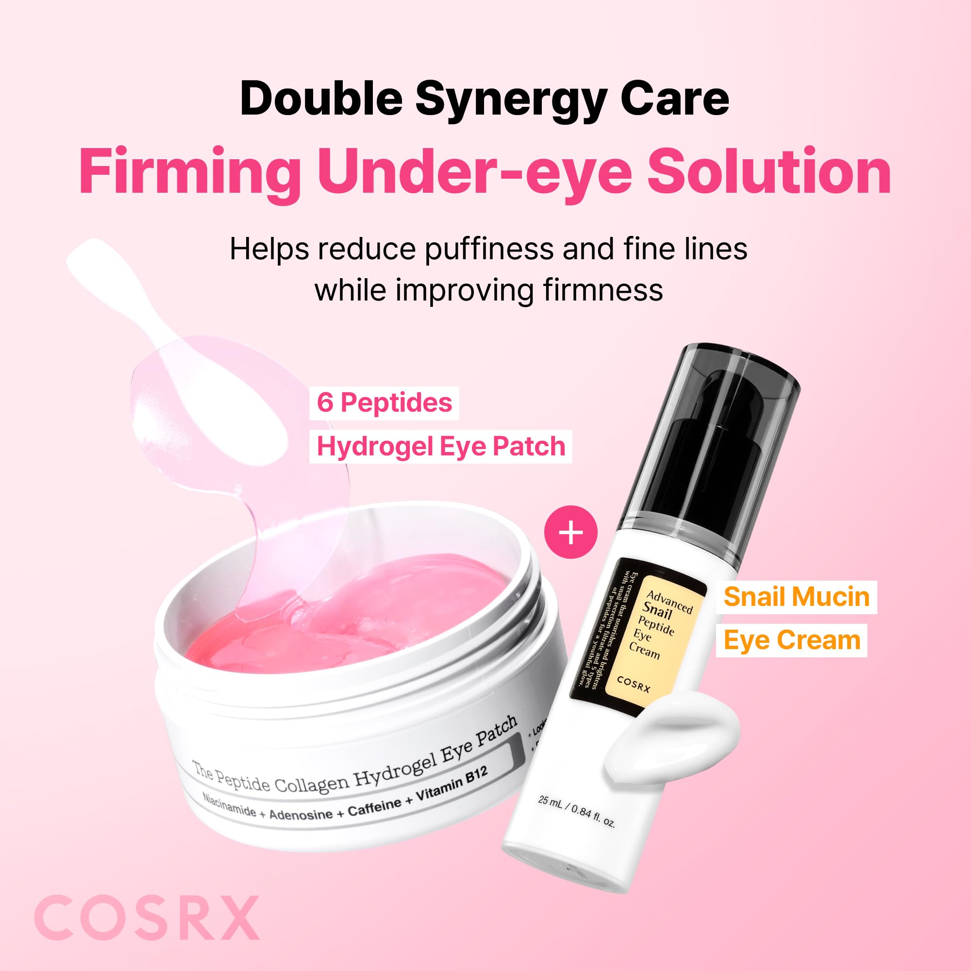 COSRX Pink Peptides Collagen Hydrogel Eye Patch for Puffy Eyes, Cooling & Firming Under Eye Patches with 4-Peptide & Caffeine (60), Depuffing Gel Eye Mask, Korean Skin Care