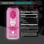 Gorilla Mind Energy Drink | Unmatched Energy · Amplified Focus | N-Acetyl-L-Tyrosine, Alpha-GPC, 200mg Caffeine, Uridine, Saffron | 0 Sugar Or Artificial Colors | 16oz, 12-Pack (Strawberry Candy)