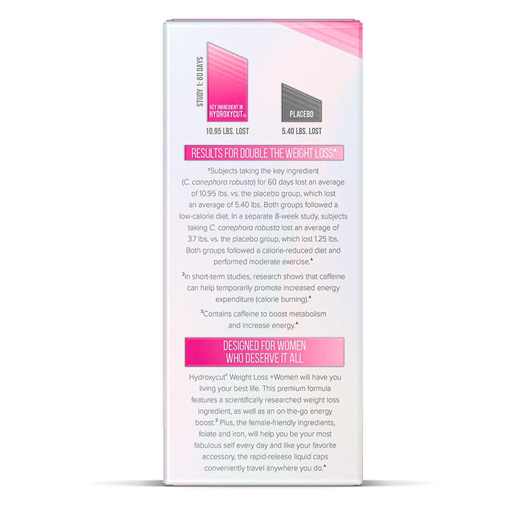 Hydroxycut +Women - Thermogenic Support Formula - Energy & Metabolism Support - C. Canephora Robusta, Collagen, Biotin, Iron & Folate - Rapid Release Liquid Capsules - for Women - 60 Capsules