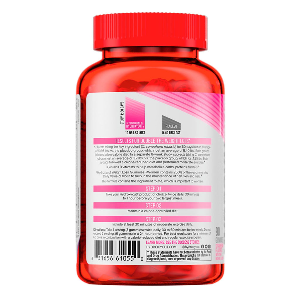Hydroxycut Gummies +Women, Strawberry - 99% Caffeine Free - Supports Hair, Skin & Nails - Metabolize Carbs, Proteins & Fats
