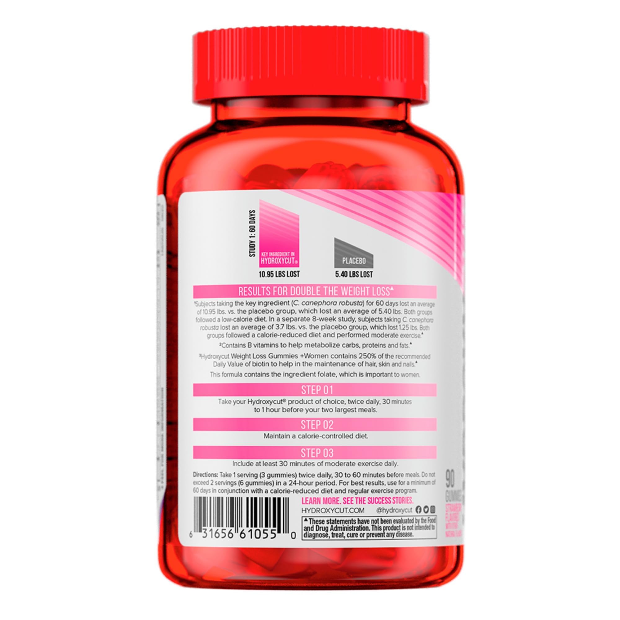 Hydroxycut Gummies +Women, Strawberry - 99% Caffeine Free - Supports Hair, Skin & Nails - Metabolize Carbs, Proteins & Fats