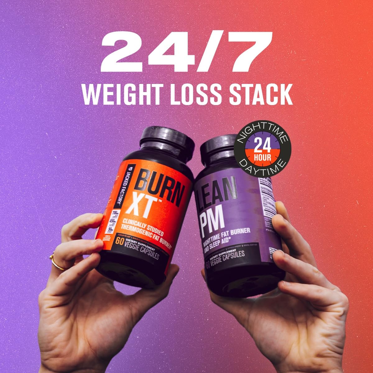 Jacked Factory Lean PM Night Time Fat Burner, Sleep Aid Supplement, & Appetite Suppressant (60 Capsules) & Burn-XT Clinically Studied Fat Burner & Weight Loss Supplement (120 Capsules)