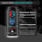 Gorilla Mind Energy Drink | Unmatched Energy · Amplified Focus | N-Acetyl-L-Tyrosine, Alpha-GPC, 200mg Caffeine, Uridine, Saffron | 0 Sugar Or Artificial Colors | 16oz, 12-Pack (Black Cherry Vanilla)