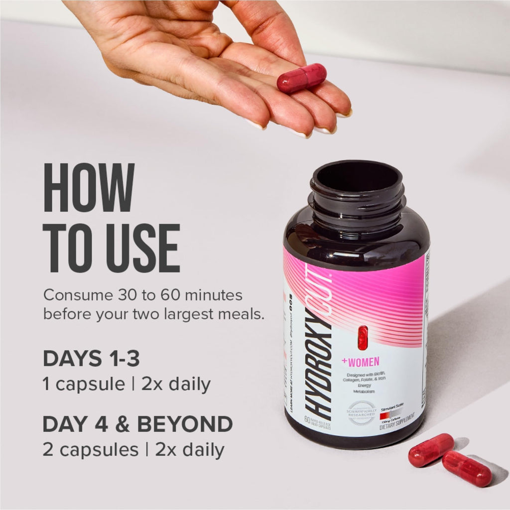 Hydroxycut +Women - Thermogenic Support Formula - Energy & Metabolism Support - C. Canephora Robusta, Collagen, Biotin, Iron & Folate - Rapid Release Liquid Capsules - for Women - 60 Capsules