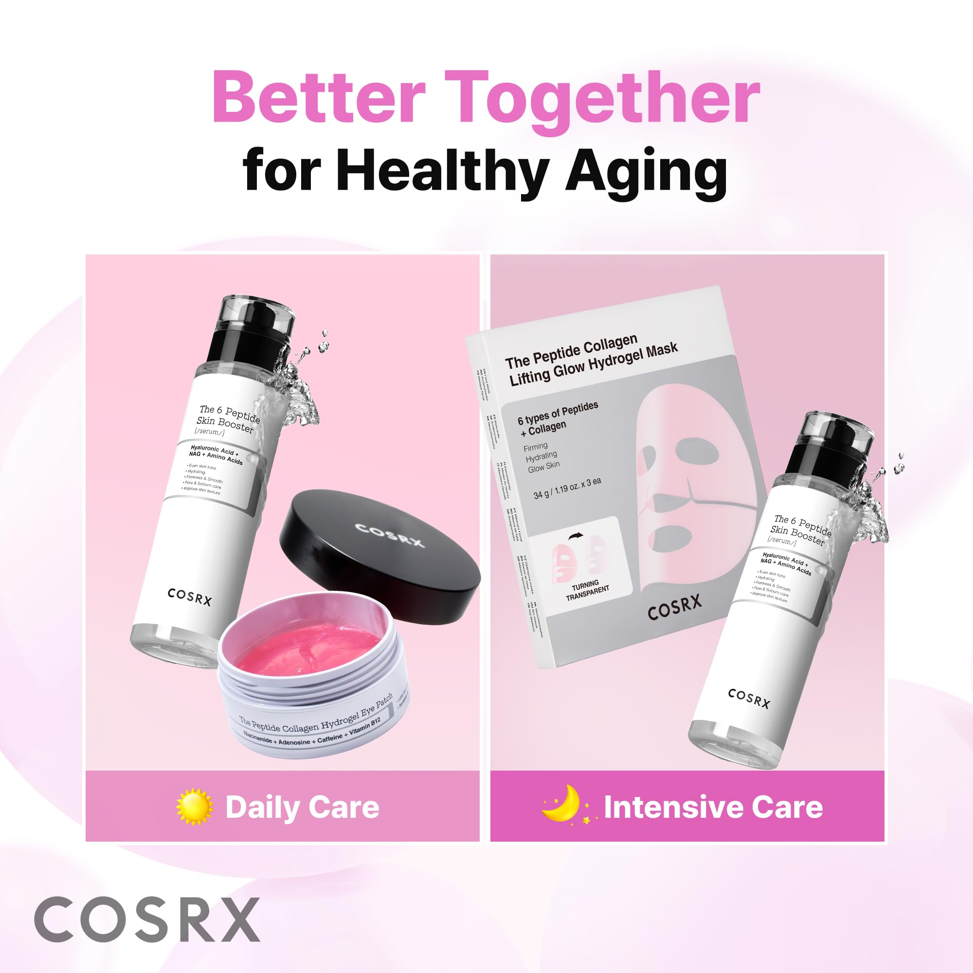 COSRX Pink Peptides Collagen Hydrogel Eye Patch for Puffy Eyes, Cooling & Firming Under Eye Patches with 4-Peptide & Caffeine (60), Depuffing Gel Eye Mask, Korean Skin Care