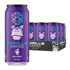 Gorilla Mind Energy Drink | Unmatched Energy · Amplified Focus | N-Acetyl-L-Tyrosine, Alpha-GPC, 200mg Caffeine, Uridine, Saffron | 0 Sugar Or Artificial Colors | 16oz, 12-Pack (Wild Grape)