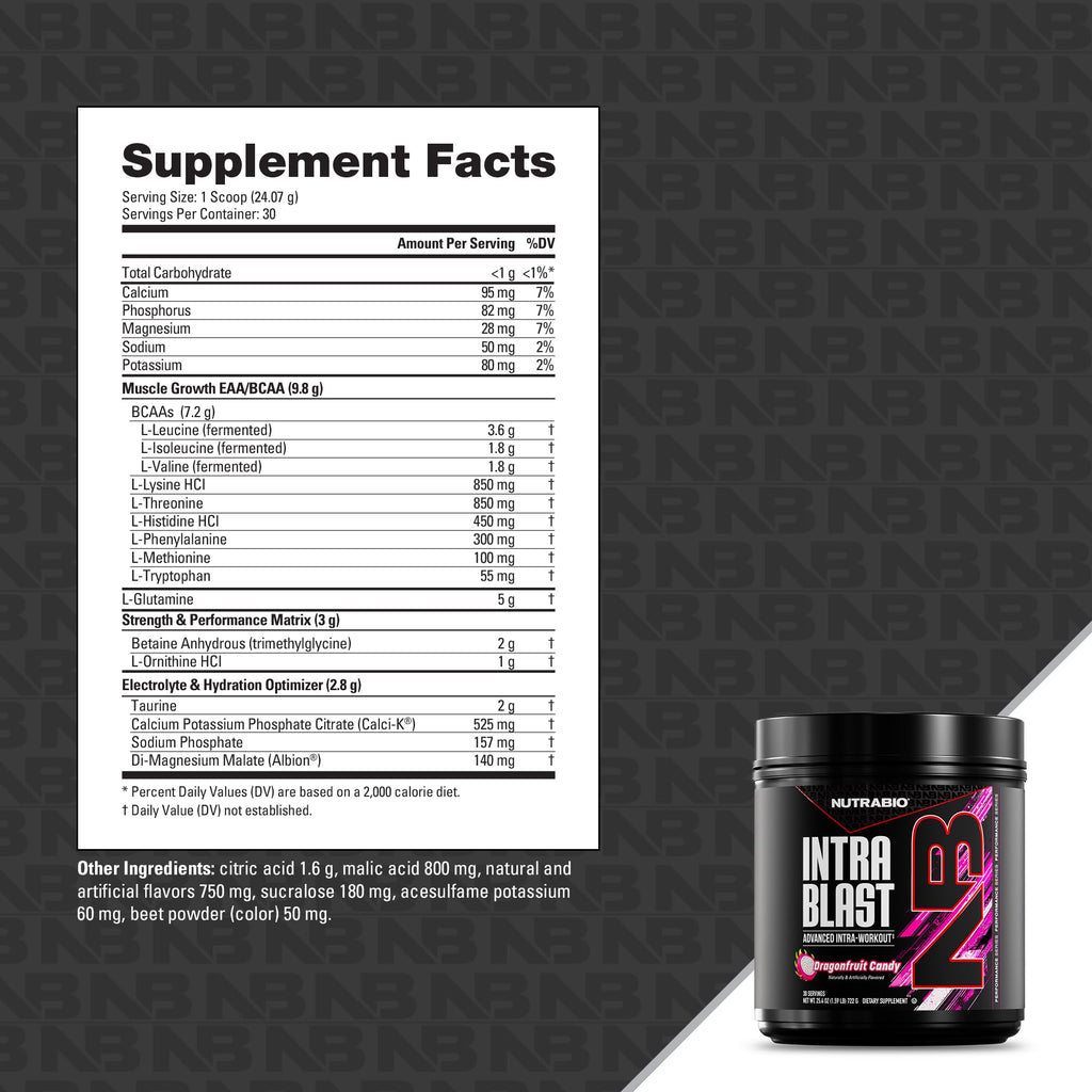 NutraBio Intra BlastPre Workout & Muscle Recovery, Dragonfruit Candy