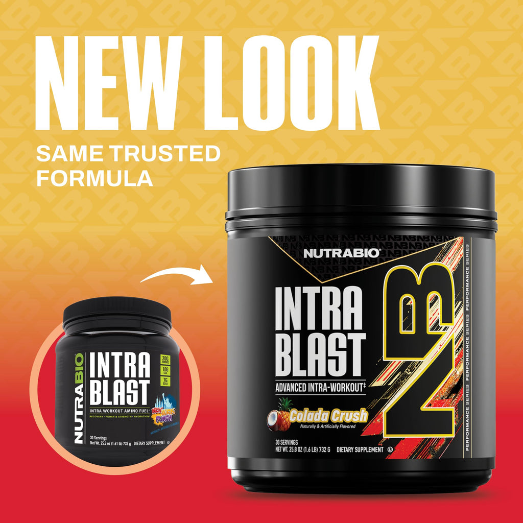 NutraBio Intra Blast Pre Workout & Muscle Recovery, Colada Crush, 30 Serving