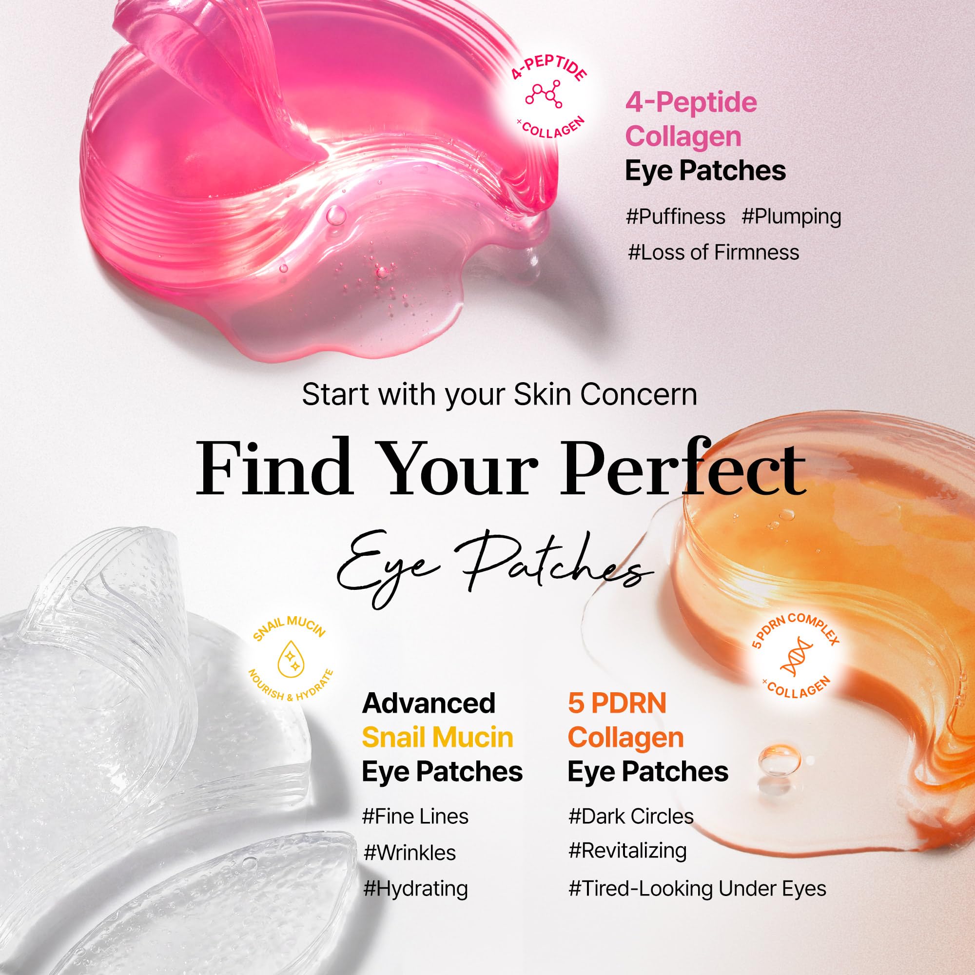 COSRX Pink Peptides Collagen Hydrogel Eye Patch for Puffy Eyes, Cooling & Firming Under Eye Patches with 4-Peptide & Caffeine (60), Depuffing Gel Eye Mask, Korean Skin Care