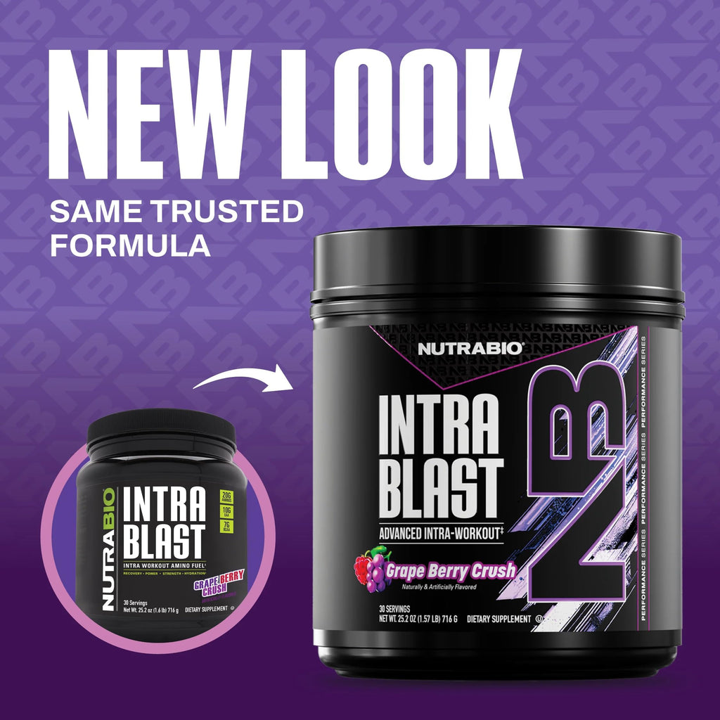 NutraBio Intra Blast Pre Workout & Muscle Recovery, Grape Berry Crush, 30 Serving
