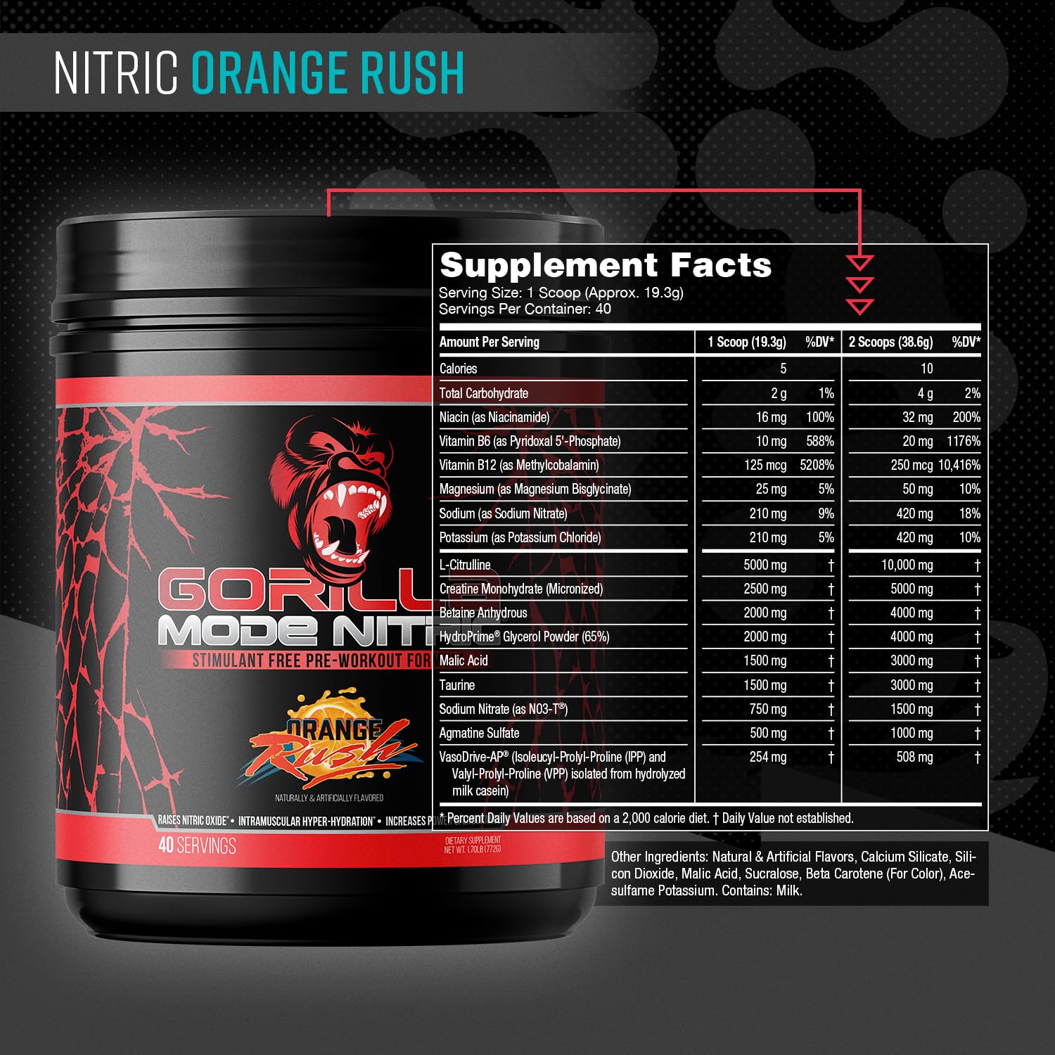 Gorilla Mode Nitric Upgraded Stimulant Free Pre-Workout – (Orange Rush)