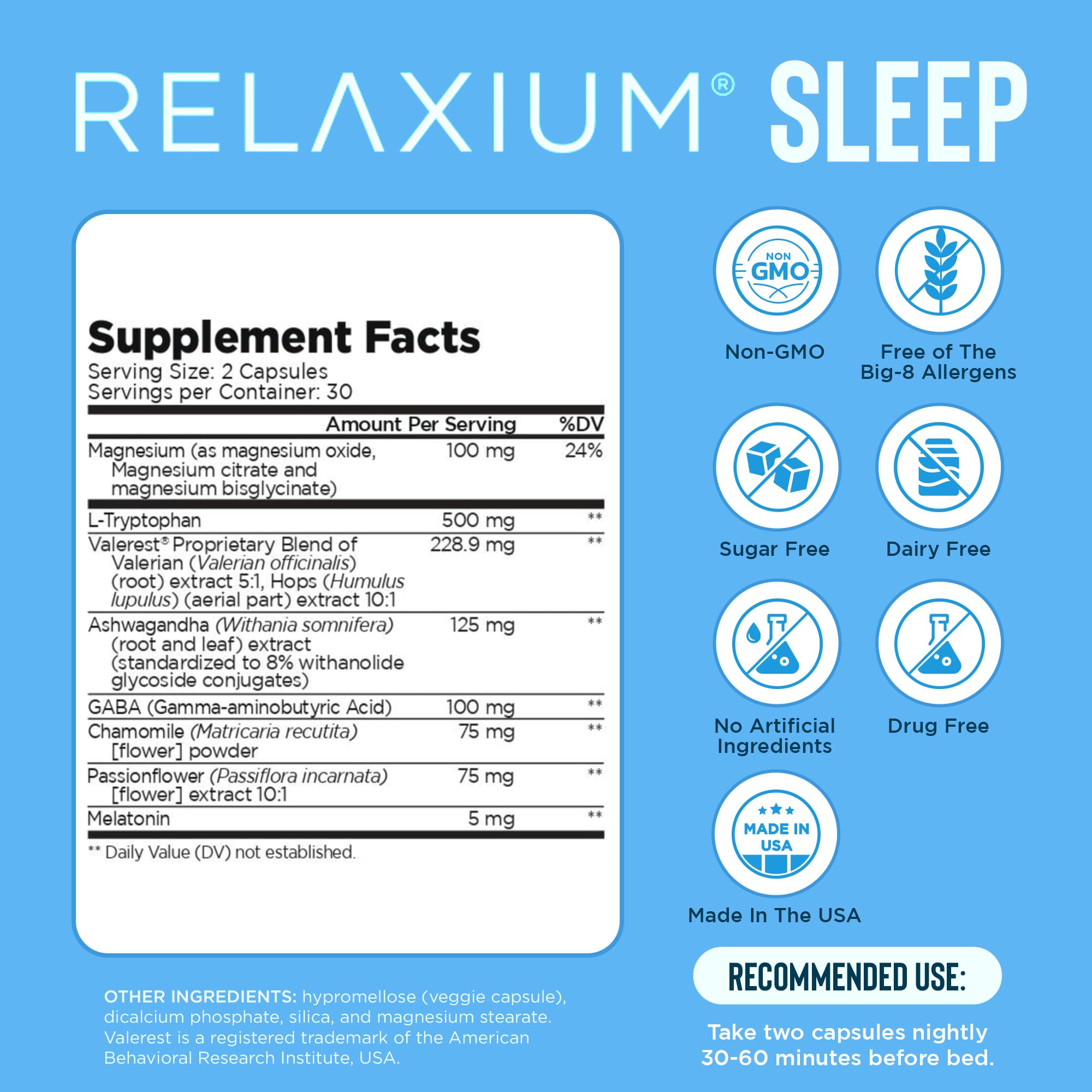 Relaxium Sleep Aid for Adults - Melatonin 5mg with Magnesium Glycinate, Valerest & Ashwagandha - Non-Habit Forming Sleep Support for Falling Asleep & Staying Asleep (30-Day Supply)