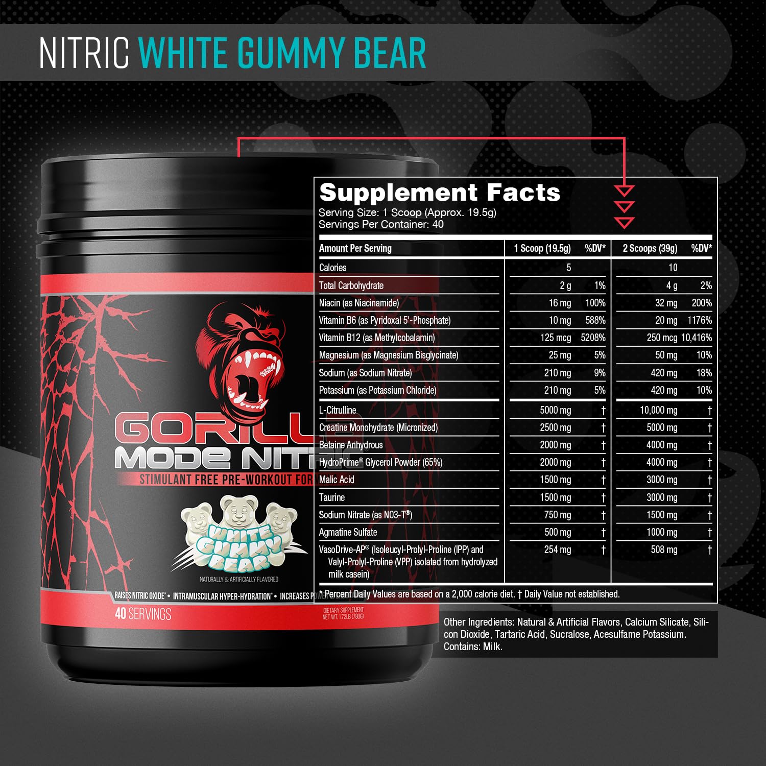 Gorilla Mode Nitric Upgraded Stimulant Free Pre-Workout – (White Gummy Bear)