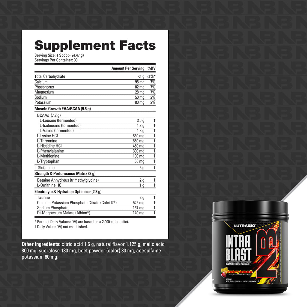 NutraBio Intra Blast Pre Workout & Muscle Recovery, Strawberry Lemonade