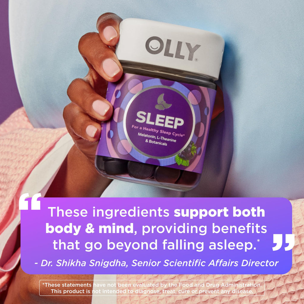 OLLY Restful Sleep Gummy Supplement with Melatonin & L-Theanine Chamomile, Blackberry Zen, 50 Gummies (25 Day Supply) Supports a Healthy Sleep Cycle* (Packaging May Vary)