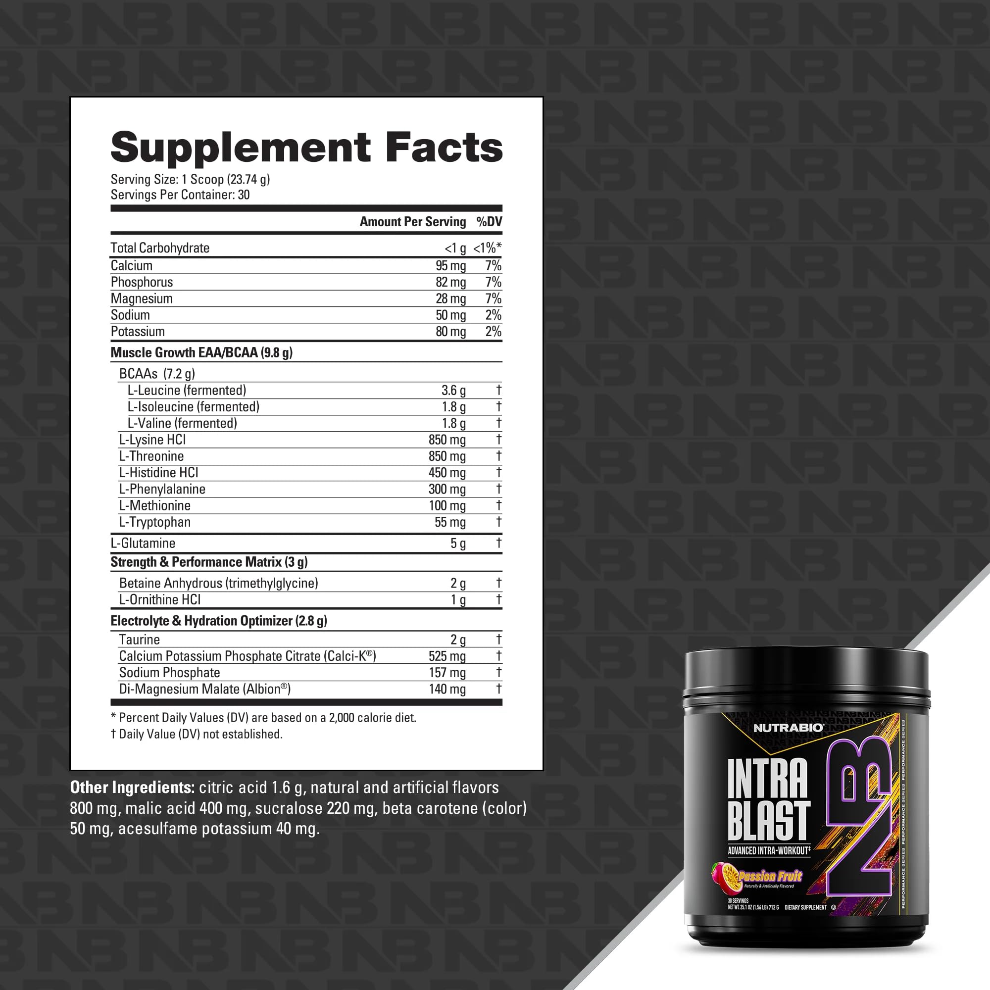 NutraBio Intra Blast Pre Workout & Muscle Recovery, Passion Fruit