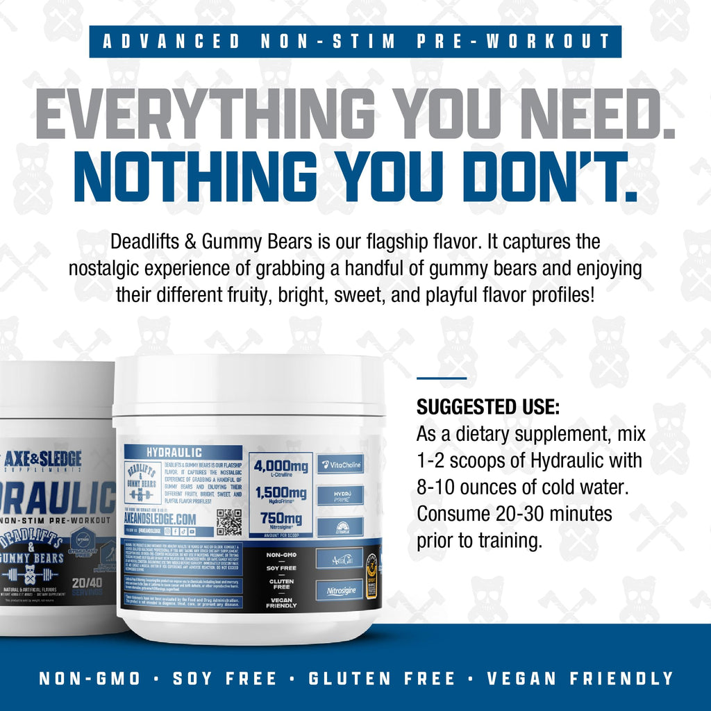 Axe & Sledge Hydraulic Stim-Free Pre-Workout Powder - Deadlifts & Gummy Bears