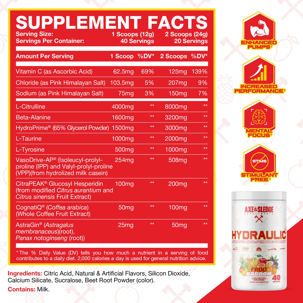 Axe & Sledge Hydraulic Stim-Free Pre-Workout Powder - Fruit Kaboom
