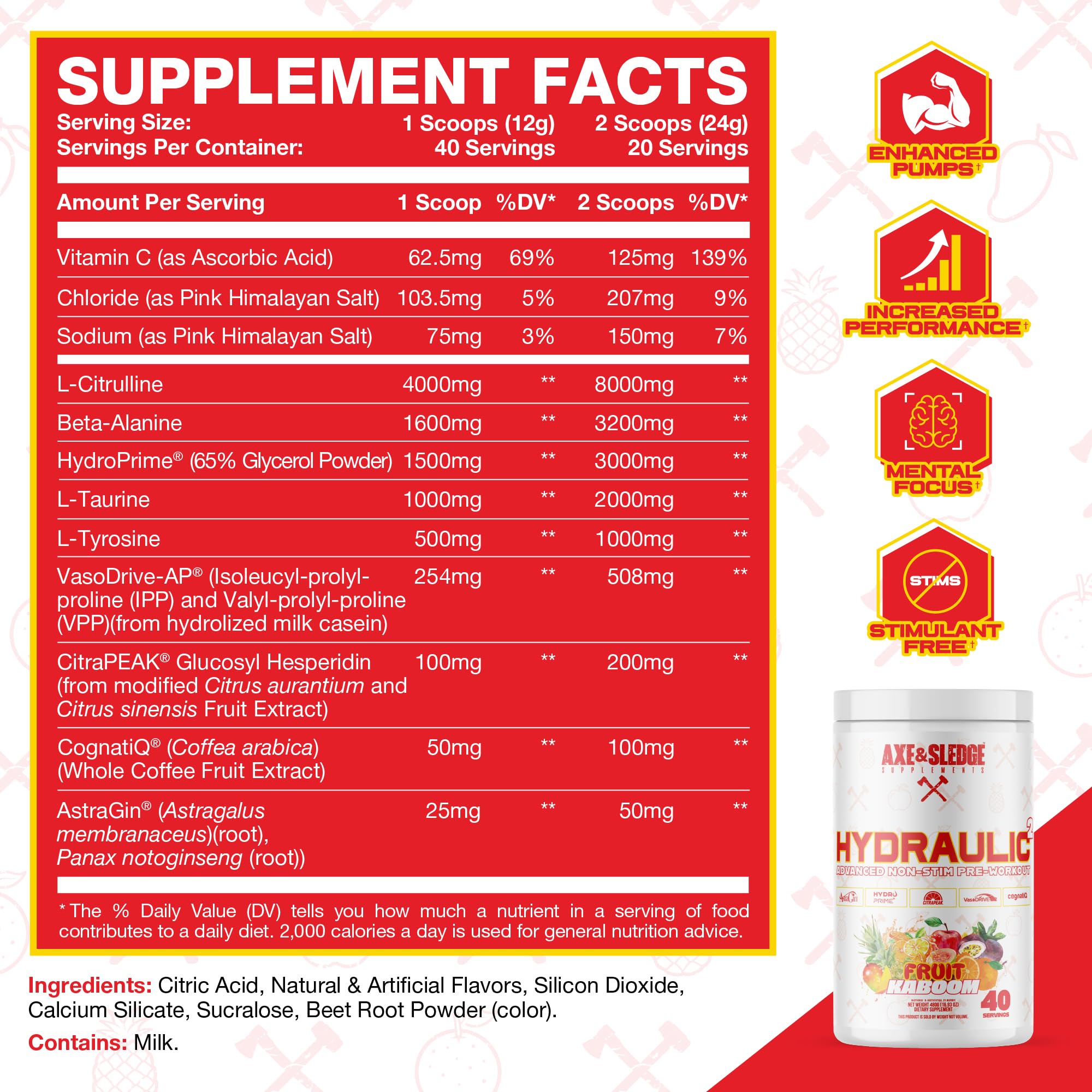 Axe & Sledge Hydraulic Stim-Free Pre-Workout Powder - Fruit Kaboom