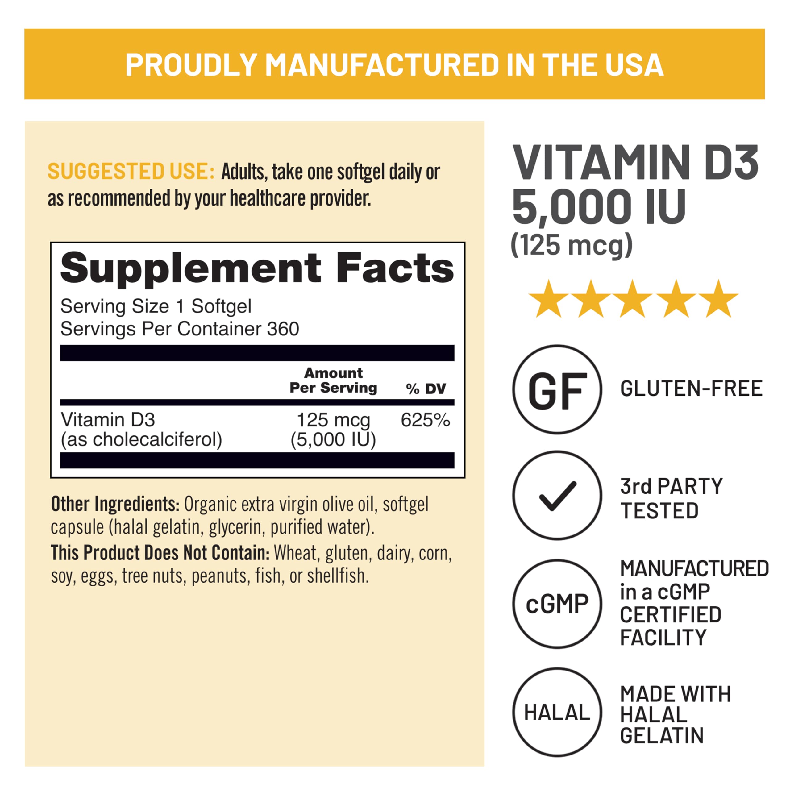 NatureWise Vitamin D3 5000iu (125 mcg) 1 Year Supply for Immune Support, Healthy Muscle Function, and Bone Health - Non-GMO, Gluten Free in Organic Extra Virgin Olive Oil, (Mini Softgel), 360 Count