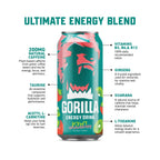 Gorilla Energy Drink, Kiwi Strawberry, 200mg Natural Caffeine, Real Fruit Juice Squeezed & Concentrated, L-Theanine, Taurine, Ginseng, Acetyl L-Carnitine, No Added Sugar and No Artificial Colors, 12 Pack