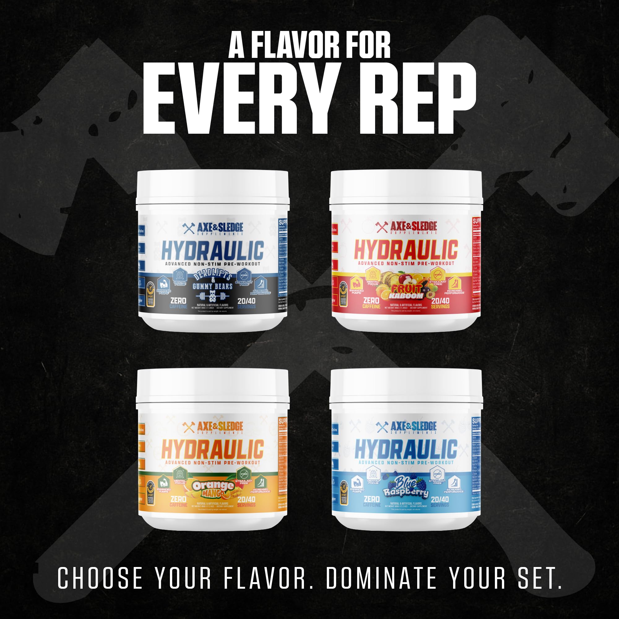 Axe & Sledge Hydraulic Stim-Free Pre-Workout Powder - Deadlifts & Gummy Bears