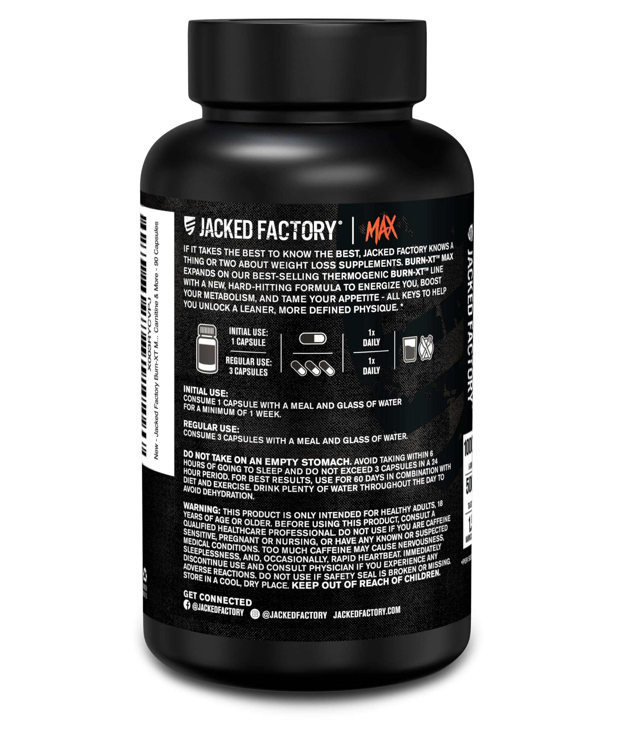 Jacked Factory Burn-XT Max - High-Performance Thermogenic Fat Burner & Appetite Suppressant for Weight Loss w/PurCaf Organic Caffeine, MitoBurn, Green Tea, Acetyl L Carnitine & More - 90 Capsules