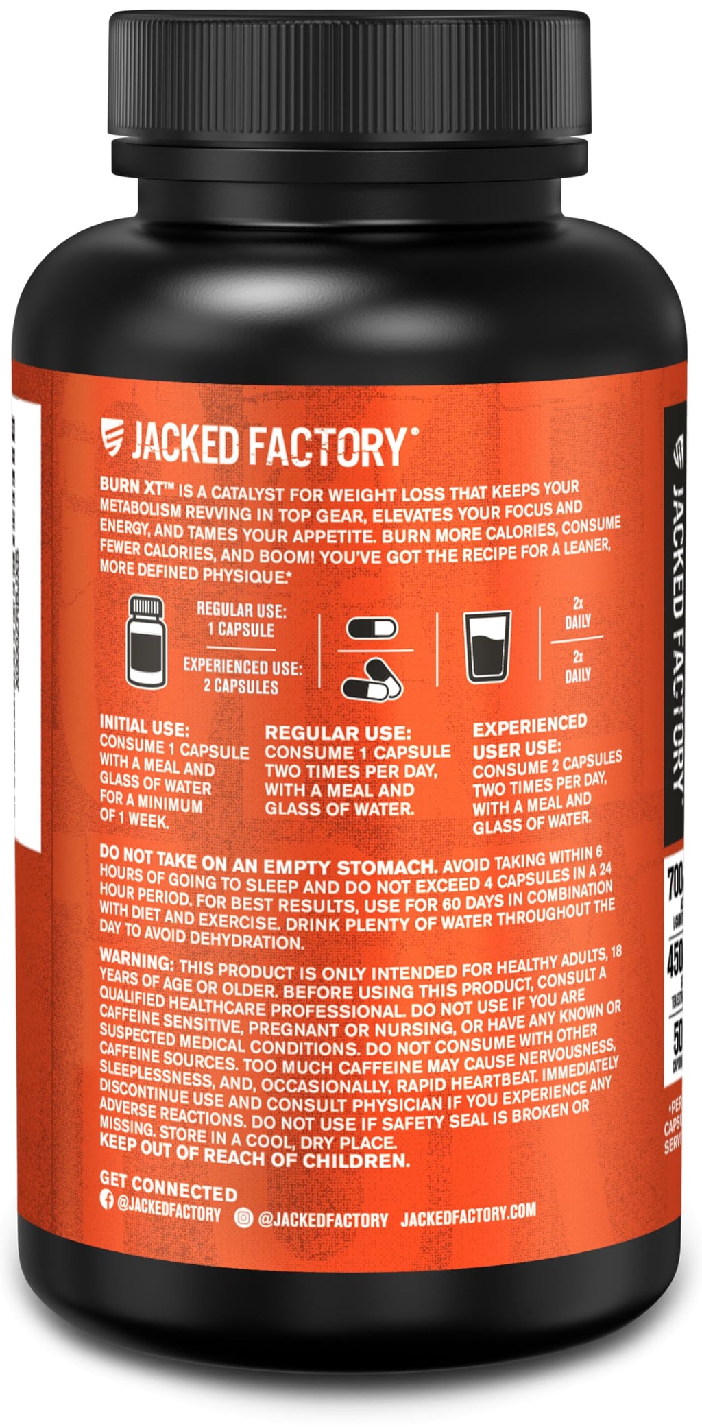 Jacked Factory Burn-XT Clinically Studied Fat Burner & Weight Loss Supplement - Appetite Suppressant & Energy Booster - with Acetyl L-Carnitine, Green Tea Extract and More - 60 Natural Diet Pills