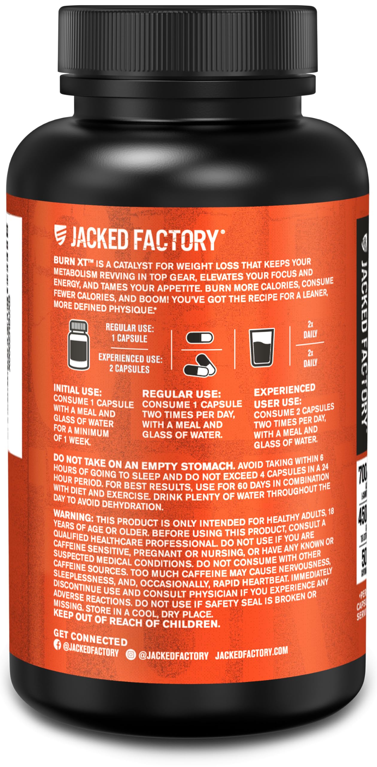 Jacked Factory Burn-XT Clinically Studied Fat Burner & Weight Loss Supplement - Appetite Suppressant & Energy Booster - with Acetyl L-Carnitine, Green Tea Extract and More - 60 Natural Diet Pills