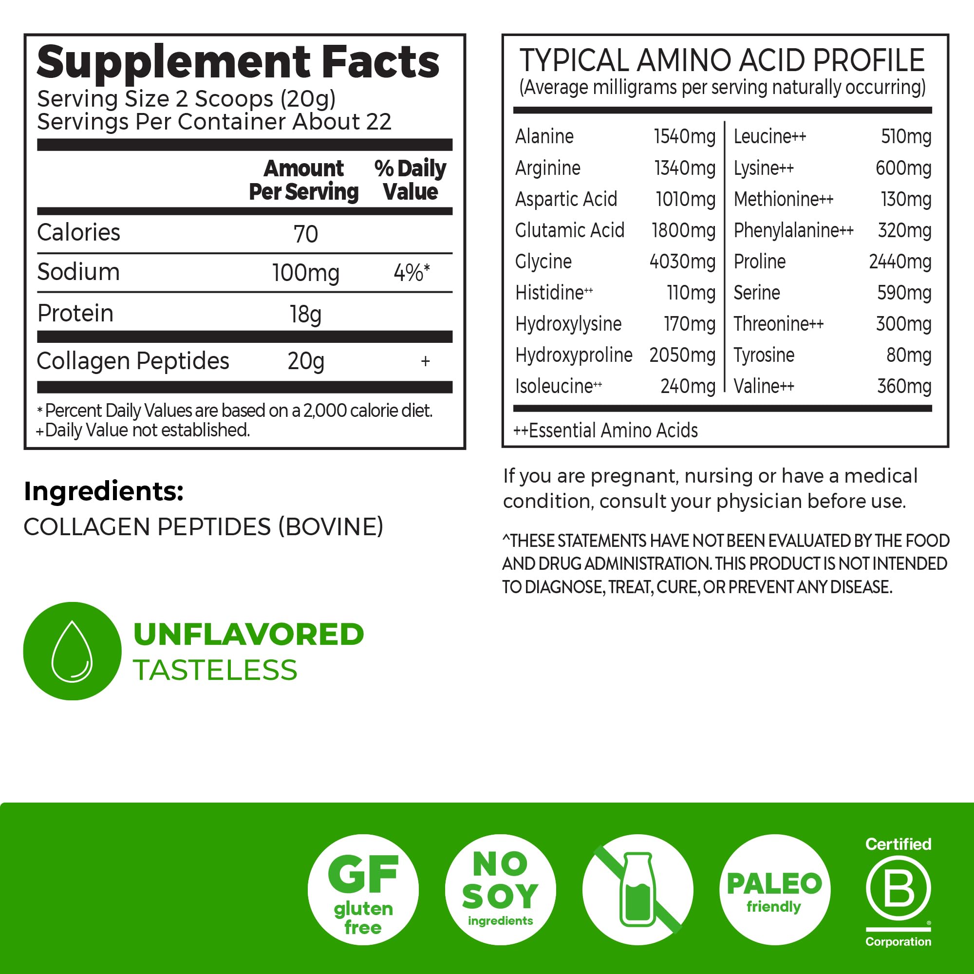 Orgain Hydrolyzed Collagen Peptides Powder For Women & Men, 20g Grass Fed Collagen, Unflavored - Hair, Skin, Nail, & Joint Support Supplement, Paleo & Keto, Non-GMO, Type I and III, 1lb