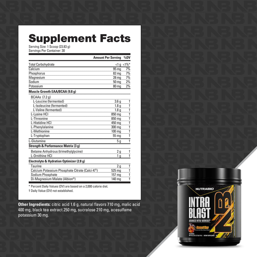 NutraBio Intra Blast Pre Workout & Muscle Recovery, Sweet Tea